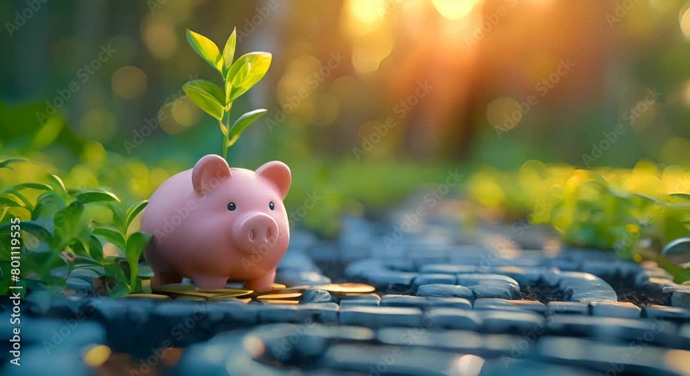 Vidéo Stock A piggy bank with a plant growing out of it. The piggy bank ...
