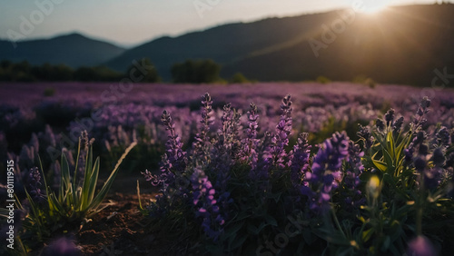 Women hands holding a phone and taking a photo of the purple flower in the garden. 