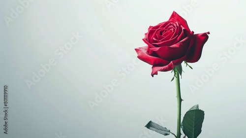 Red Chinese rose, minimalist white background, luxury lifestyle magazine cover, highkey lighting, perfectly centered photo