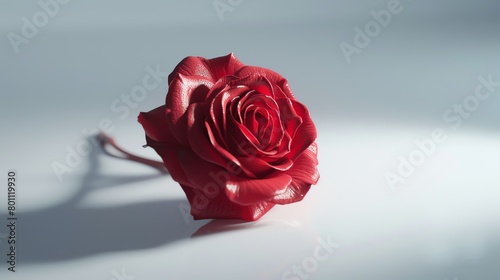 Red Chinese rose, minimalist white background, luxury lifestyle magazine cover, highkey lighting, perfectly centered photo