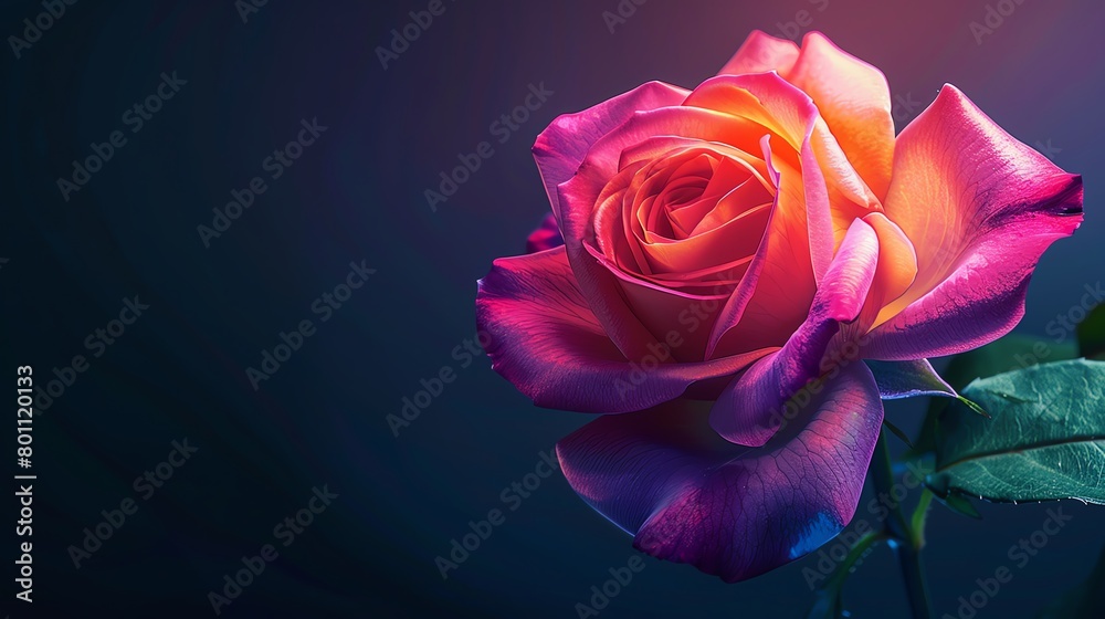 Vibrant orchid rose, dark navy background, art and design magazine cover, dramatic side lighting, frontal perspective Vibrant orchid rose, dark navy background, art and design magazine cover, dramatic side lighting, frontal perspective