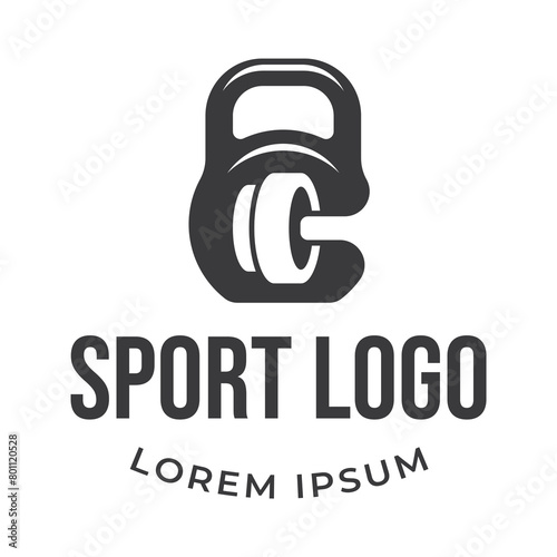 Fitness club logo with kettlebell on white, vector illustration template