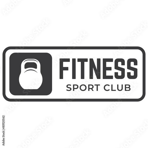 Fitness club logo with kettlebell on white, vector illustration template