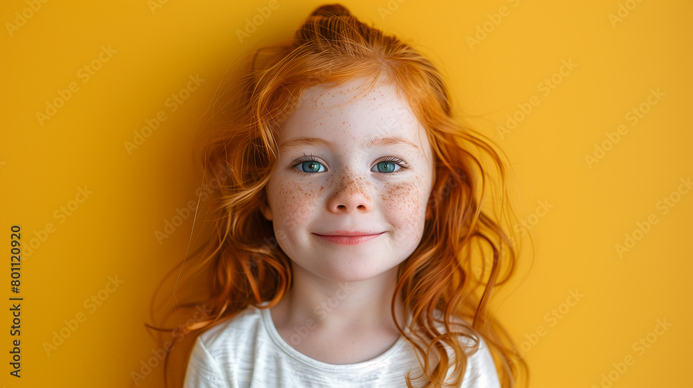 portrait of a cute little girl on a yellow background in the studio, space for text portrait of a cute little girl on a yellow background in the studio, space for text