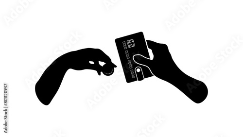 change cash for cards, black isolated silhouette
