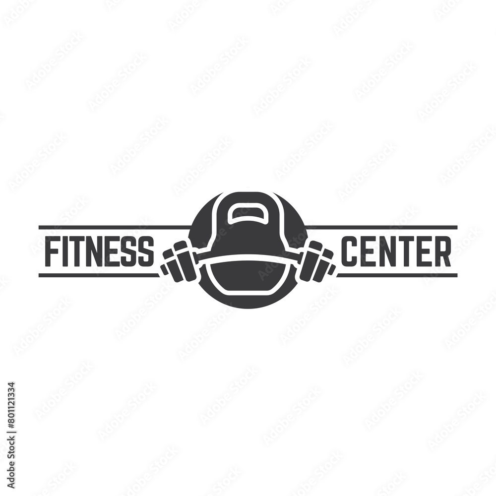 Fitness club logo with kettlebell on white, vector illustration template Fitness club logo with kettlebell on white, vector illustration template