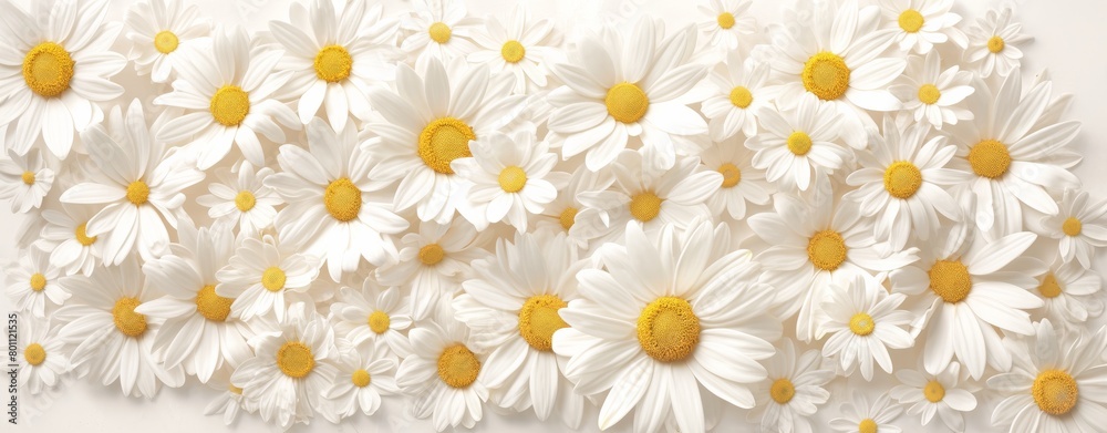 Topview Field of white daisy flowers 