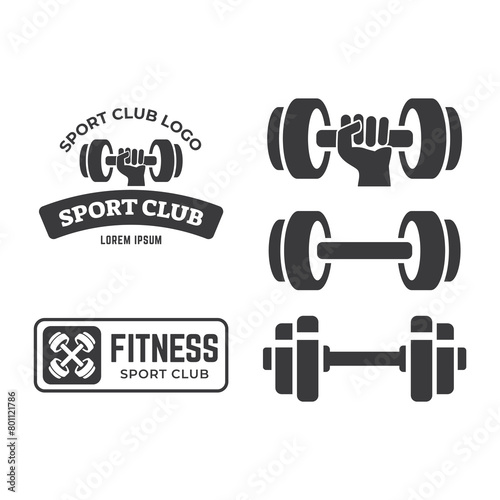 set of fitness logo. kettlebell combined dumbbell design