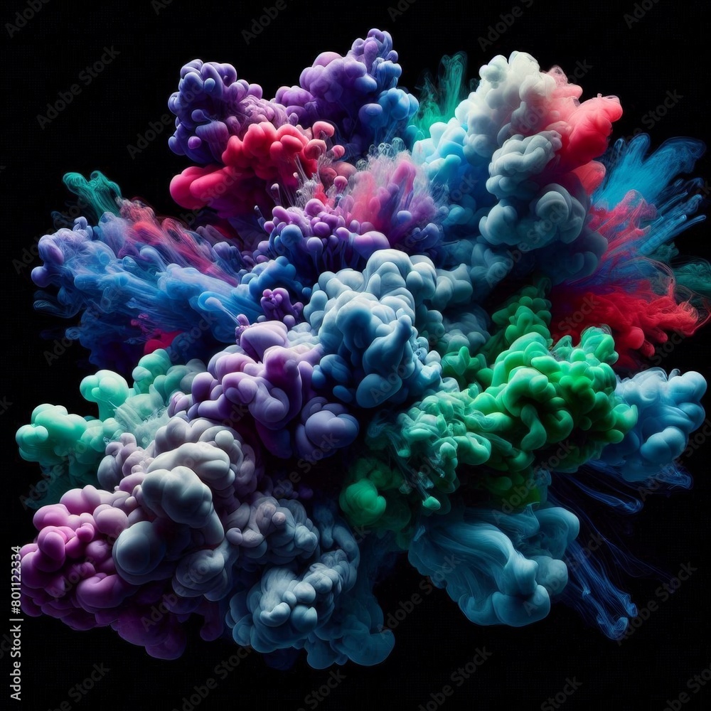 Fototapeta premium Крупный план разноцветного дыма в воздухе на черном фоне