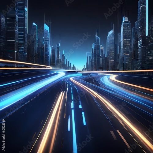 technology and transportation background, abstract road illuminated by blue light. generative ai