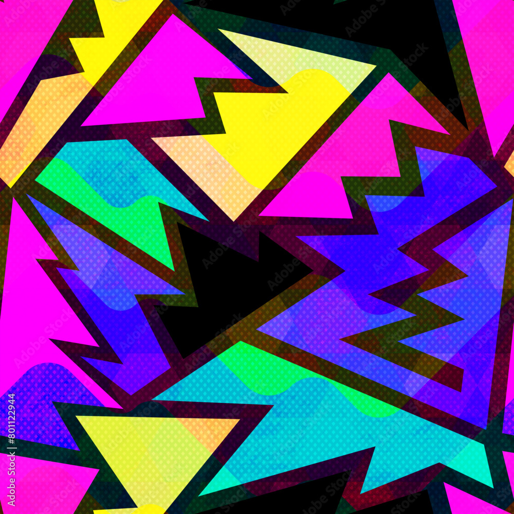 Bright graffiti geometric. Seamless pattern