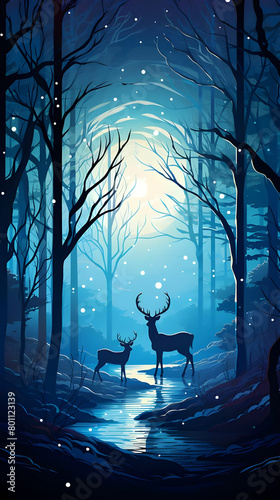 A deer standing in a forest at night against the light