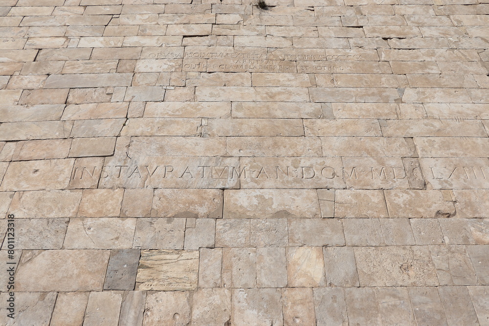 Fototapeta premium Pyramid of Cestius Detail with Inscription in Rome, Italy