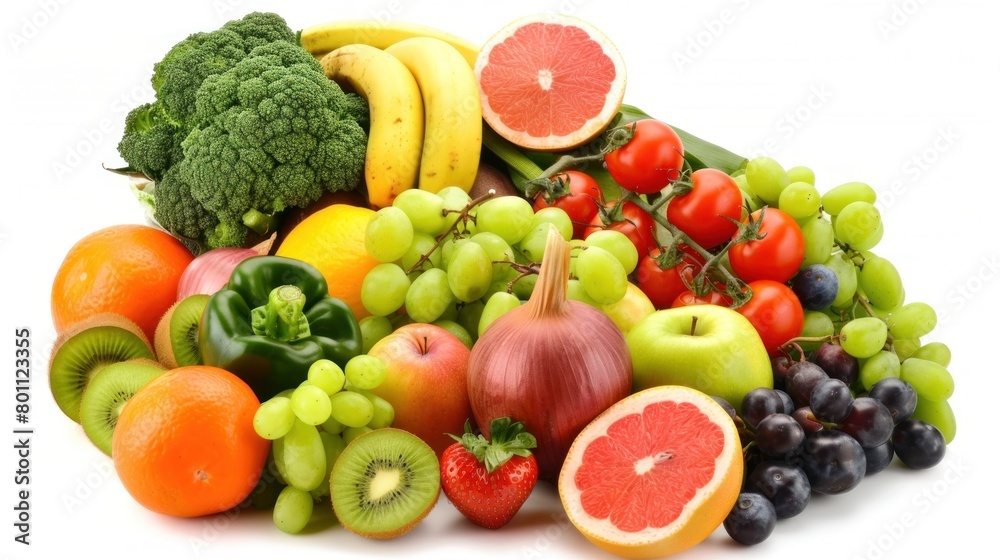 photo of various fresh vegetables and fruits in white background photo of various fresh vegetables and fruits in white background