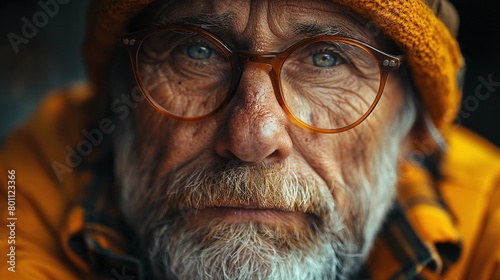 Old man in colorful clothes and hat with big eyes. Vieil homme habillé de manière coloré et chapeau faisant les grands yeux photo