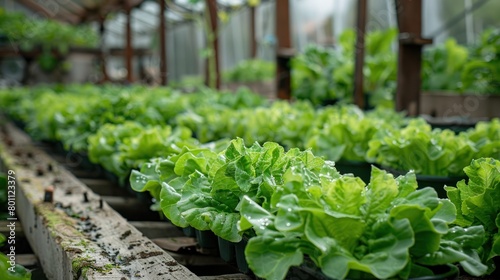 A farmer inspects a fresh oak mustard green salad with his hands. Organic hydroponic vegetables in a nursery farm Business idea and organic hydroponic vegetables