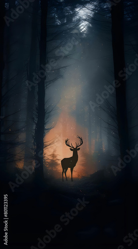 A deer standing in a forest at night against the light © Muhammad Afzal
