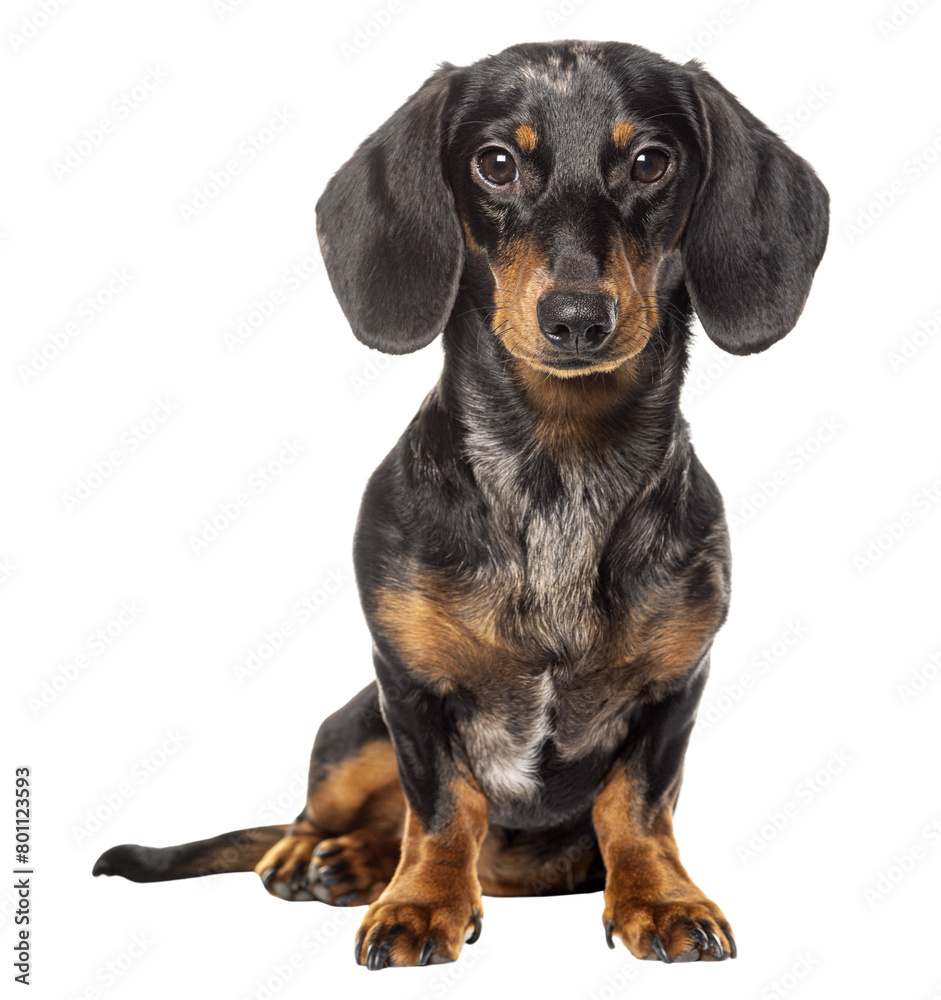 Sitting dachshund looking at the camera, cut out