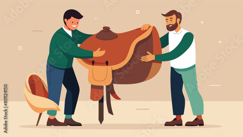 Two men collaborate on a custom leather saddle utilizing their talents to blend functionality with individualized beauty..