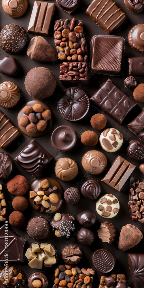 vertical background filled with different chocolates and sweets. assortment of chocolates. chocolate store ads vertical background filled with different chocolates and sweets. assortment of chocolates. chocolate store ads