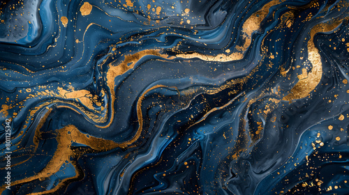 Blue and gold marble background. Generative AI.