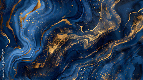 Blue and gold marble background. Generative AI.