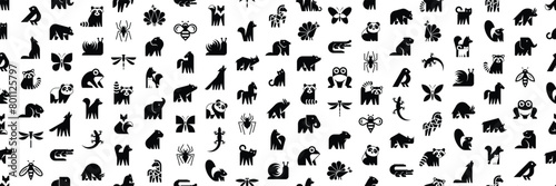 Seamless pattern with Animals logos. Animal logo set. Icon design
