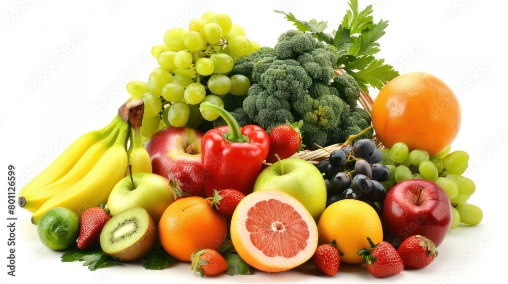 photo of various fresh vegetables and fruits in white background photo of various fresh vegetables and fruits in white background
