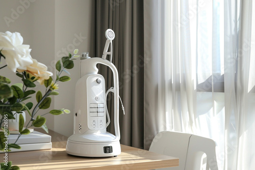 A professional garment steamer with multiple attachments, perfect for delicate fabrics.
