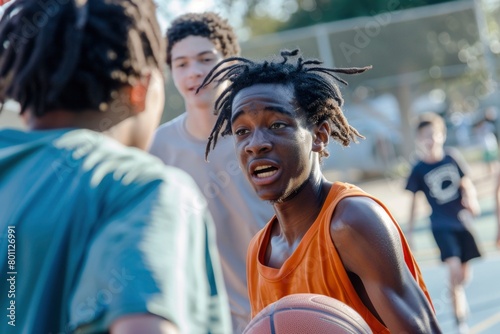 Teenagers Playing Basketball Sports