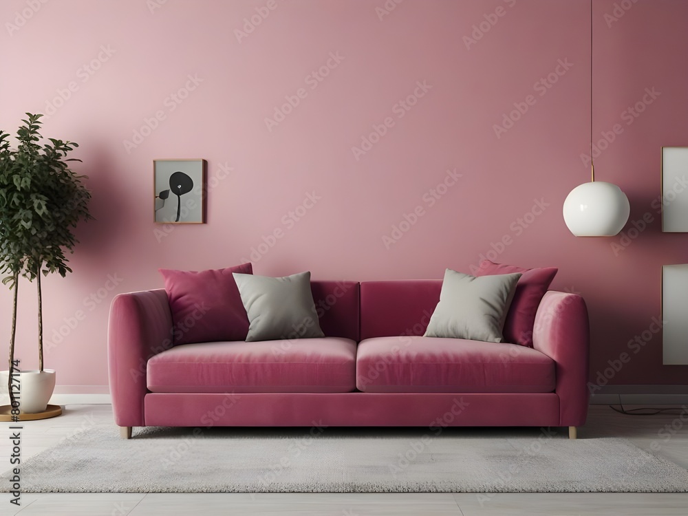 Empty painted wall.Living room furniture and blank background.Bedroom interior trend 2024 year Modern luxury apricot room interior home designs. living room designs.Home decor trend. 3d render