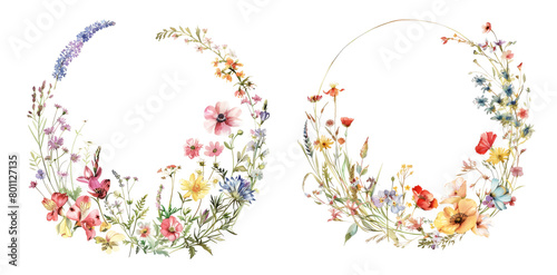 Fototapeta Naklejka Na Ścianę i Meble -  Hand-painted wreath featuring summer blooms