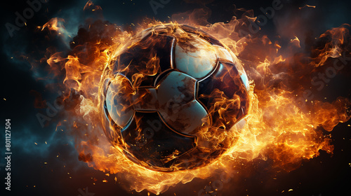  football on fire apply and kick also 3d render