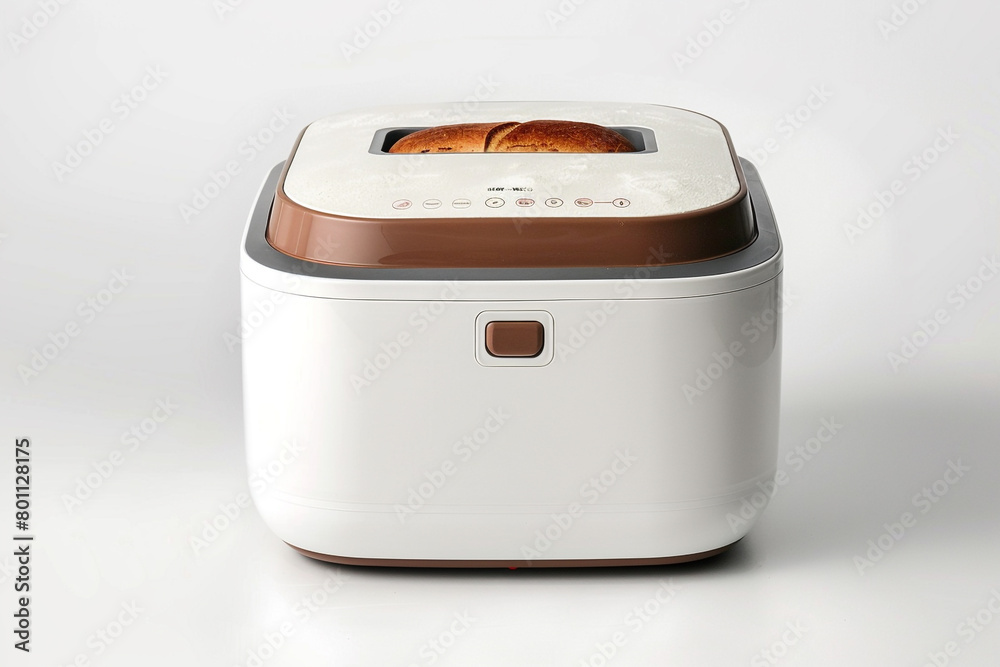 A programmable bread maker offering gluten-free bread options and a convenient keep-warm function isolated on a solid white background. A programmable bread maker offering gluten-free bread options and a convenient keep-warm function isolated on a solid white background.