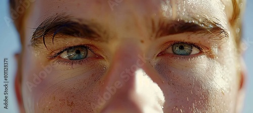 Focused rower s gaze at finish line in summer olympic games, symbolizing determination