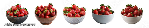 Collection of fresh strawberries in a bowl isolated on a transparent background, PNG
