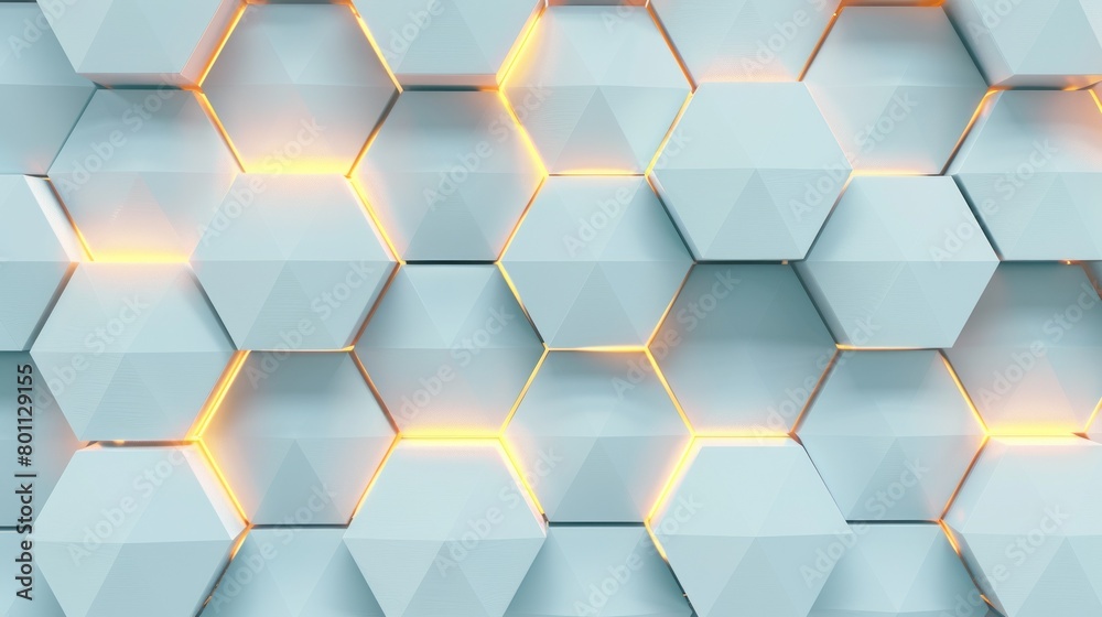 Fototapeta premium Blue-toned hexagons with glowing warm seams