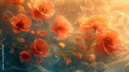 Whimsical Flower Fairytale, vintage motif for floral print digital background.generative ai.