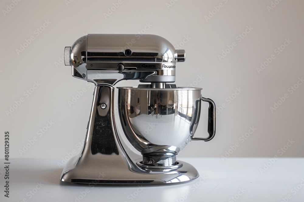 A retro-style food processor with a chrome finish, adding a vintage touch to the kitchen. A retro-style food processor with a chrome finish, adding a vintage touch to the kitchen.