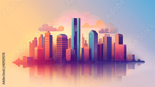 Abstract modern colorful city skyline with skyscrapers buildings, Urban Art Concept