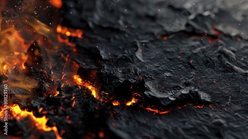 Closeup of burning wood texture with vibrant embers