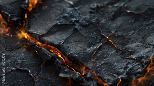 Glowing lava cracks on dark, rugged surface