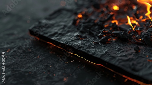 Textured black surface with fiery red cracks photo