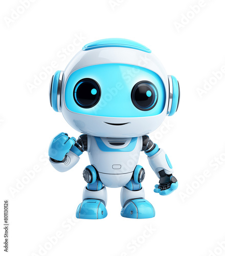 A cheerful 3D robot character with a smiling gesture isolated on a transparent background. Generative AI
