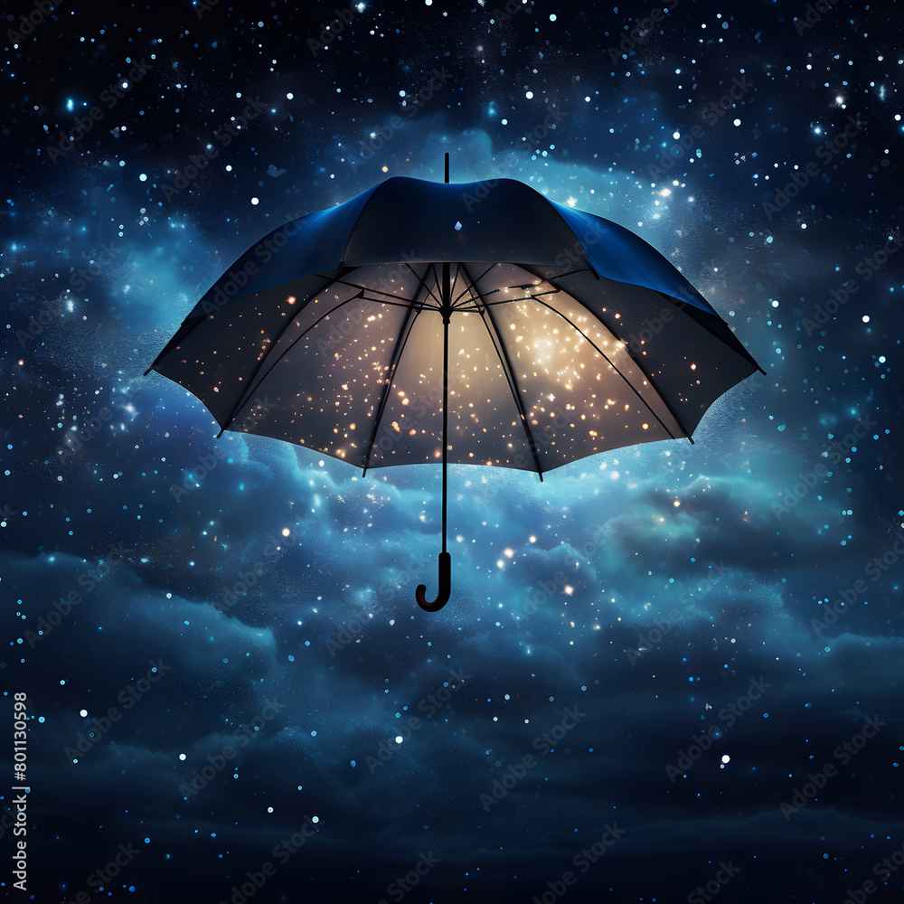 An umbrella in the sky full of stars, an Illustration with copy space for your text