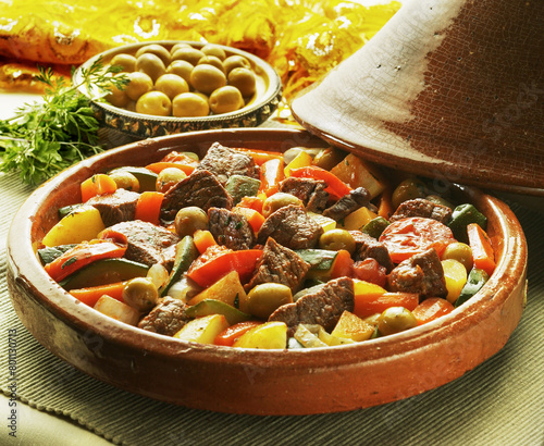 Veal Arab Tajine with assorted vegetables and olives