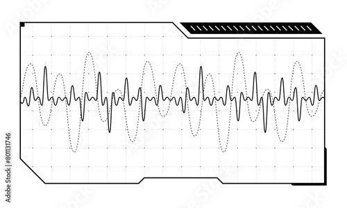 HUD digital futuristic user interface audio equalizer frame. Sci Fi high tech music sound wave screen. GUI and FUI cyber radio monitoring dashboard panel. Head up display UI infographic design element