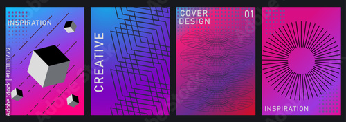 Gradient abstract cover background. Minimalist style cover template with vibrant perspective 3d geometric prism shapes collection. Creative covers for social media, poster, cover, banner, flyer photo