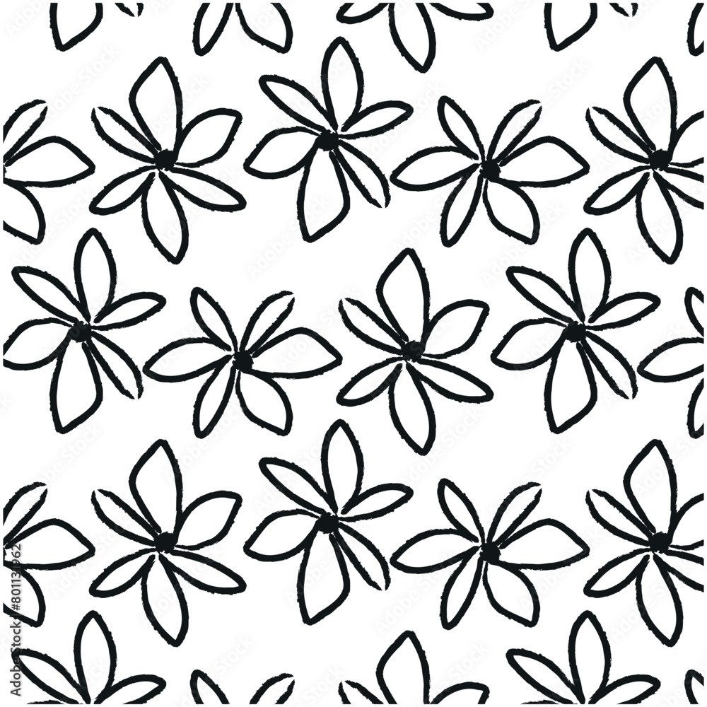 Hand-Drawn Floral Sketches: Black Outlined Flowers on White Background Hand-Drawn Floral Sketches: Black Outlined Flowers on White Background
