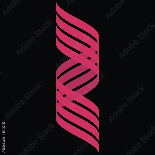 illustration of pink spiral ribbon on the black background for logo, banner, cover